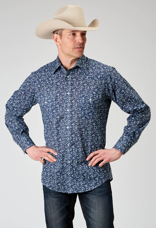 Roper Mens Long Sleeve Snap Ditsy Floral Print Western Shirt