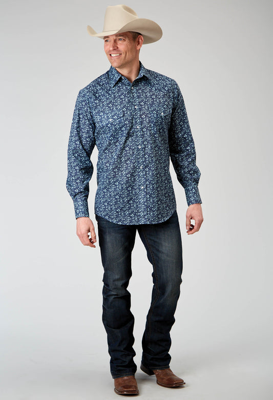 Roper Mens Long Sleeve Snap Ditsy Floral Print Western Shirt