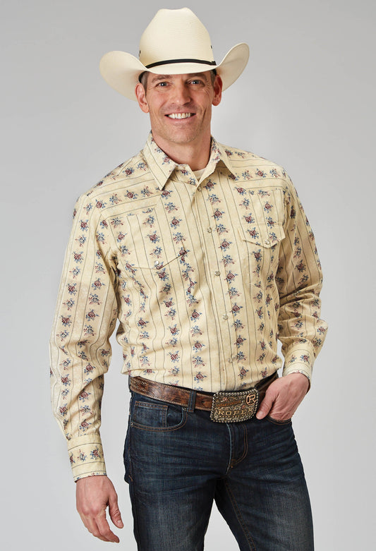 Roper Mens Long Sleeve Snap Floral Stripe Western Shirt - Roper