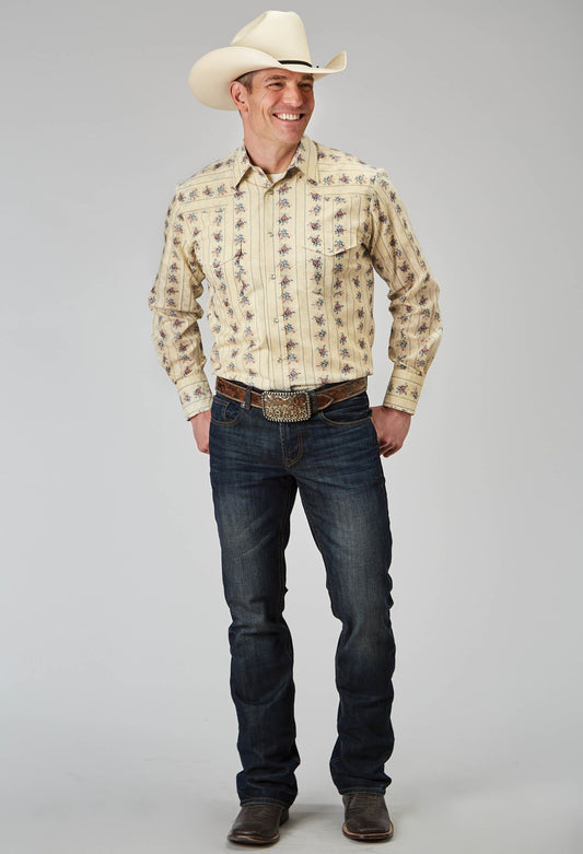 Roper Mens Long Sleeve Snap Floral Stripe Western Shirt - Roper