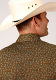 Roper Mens Long Sleeve Snap Brown Turquoise And Cream Mini Floral Print Western Shirt