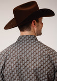 Roper Mens Long Sleeve Snap Chocolate And Cream Tear Drop Print Western Shirt