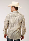 Roper Mens Long Sleeve Snap Cream And Brown Wallpaper Stripe Western Shirt