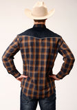 Roper Mens Long Sleeve Snap Navy And Brown Plaid Western Shirt