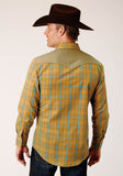 Roper Mens Long Sleeve Snap Butterscotch Turquoise Plaid Western Shirt