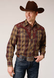 Roper Mens Long Sleeve Snap Caramel And Grey Plaid Western Shirt