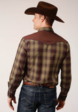 Roper Mens Long Sleeve Snap Caramel And Grey Plaid Western Shirt