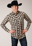 Roper Mens Long Sleeve Snap Black  Cream  And Olive Plaid Western Shirt