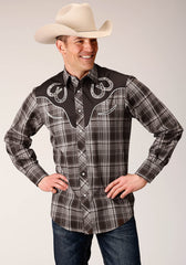 Roper Mens Long Sleeve Snap Chocolate And Cream Plaid Western Shirt