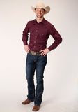 Roper Mens Long Sleeve Snap Solid Broadcloth  Wine Western Shirt