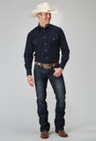 Roper Mens Long Sleeve Snap Solid Broadcloth Deep Navy Western Shirt