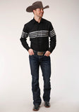 Roper Mens Long Sleeve Snap Black And Grey Border Stripe Western Shirt