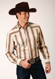 Roper Mens Long Sleeve Snap Brown And Cream Ombre Stripe Western Shirt