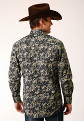 Roper Mens Long Sleeve Snap Vintage Dark Floral Print Western Shirt