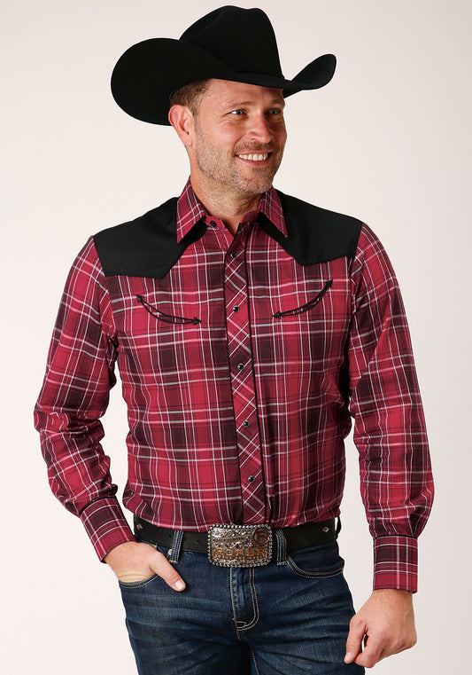 Roper Mens Long Sleeve Snap Bright Red Plaid Western Shirt