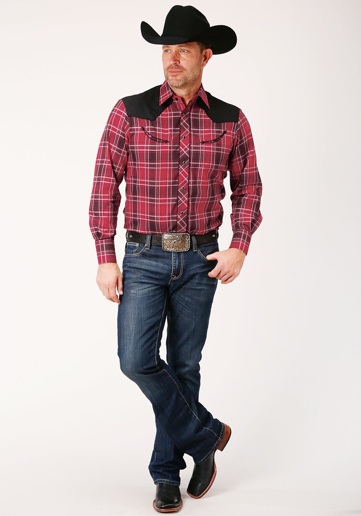 Roper Mens Long Sleeve Snap Bright Red Plaid Western Shirt