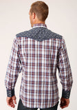 Roper Mens Long Sleeve Snap Wine  Navy  And White Plaid Western Shirt