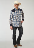 Roper Mens Long Sleeve Snap Madris Plaid Plaid Western Shirt With Piping Solid Yokes Smile Pockets