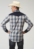 Roper Mens Long Sleeve Snap Madris Plaid Plaid Western Shirt With Piping Solid Yokes Smile Pockets