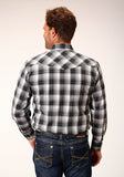 Roper Mens Long Sleeve Snap White Black Grey Plaid Western Shirt