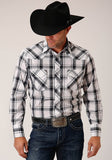 Roper Mens Long Sleeve Snap White  Black  Grey Plaid Western Shirt