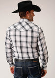 Roper Mens Long Sleeve Snap White  Black  Grey Plaid Western Shirt