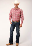 Roper Mens Long Sleeve Snap Red And Multi Colored Small Scale Western Shirt