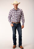 Roper Mens Long Sleeve Snap Wine  Navy  White Plaid Western Shirt