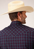 Roper Mens Long Sleeve Snap Navy  Red  White Windowpane Plaid Western Shirt