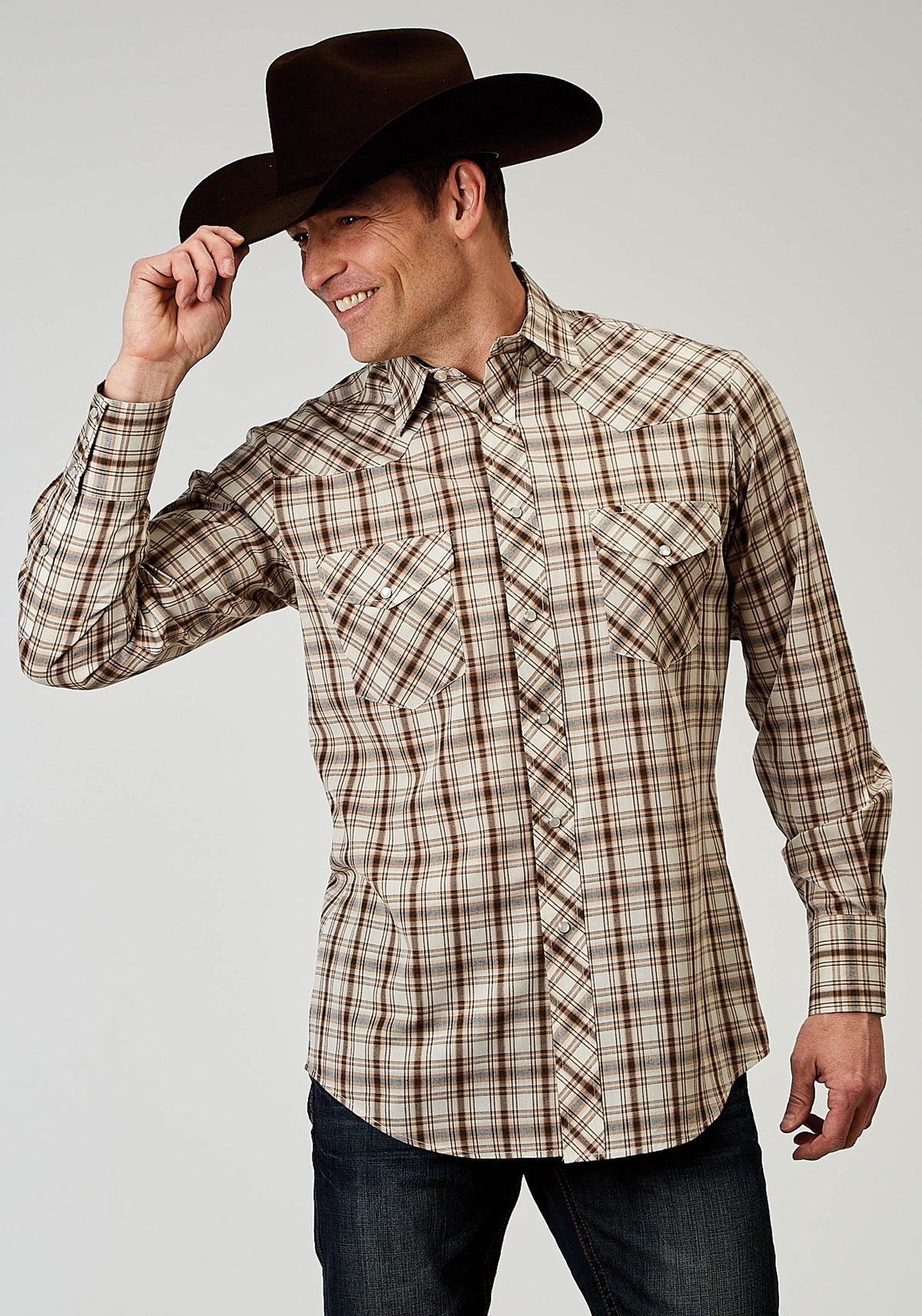 Roper Mens Long Sleeve Snap Desert Plaid Western Shirt