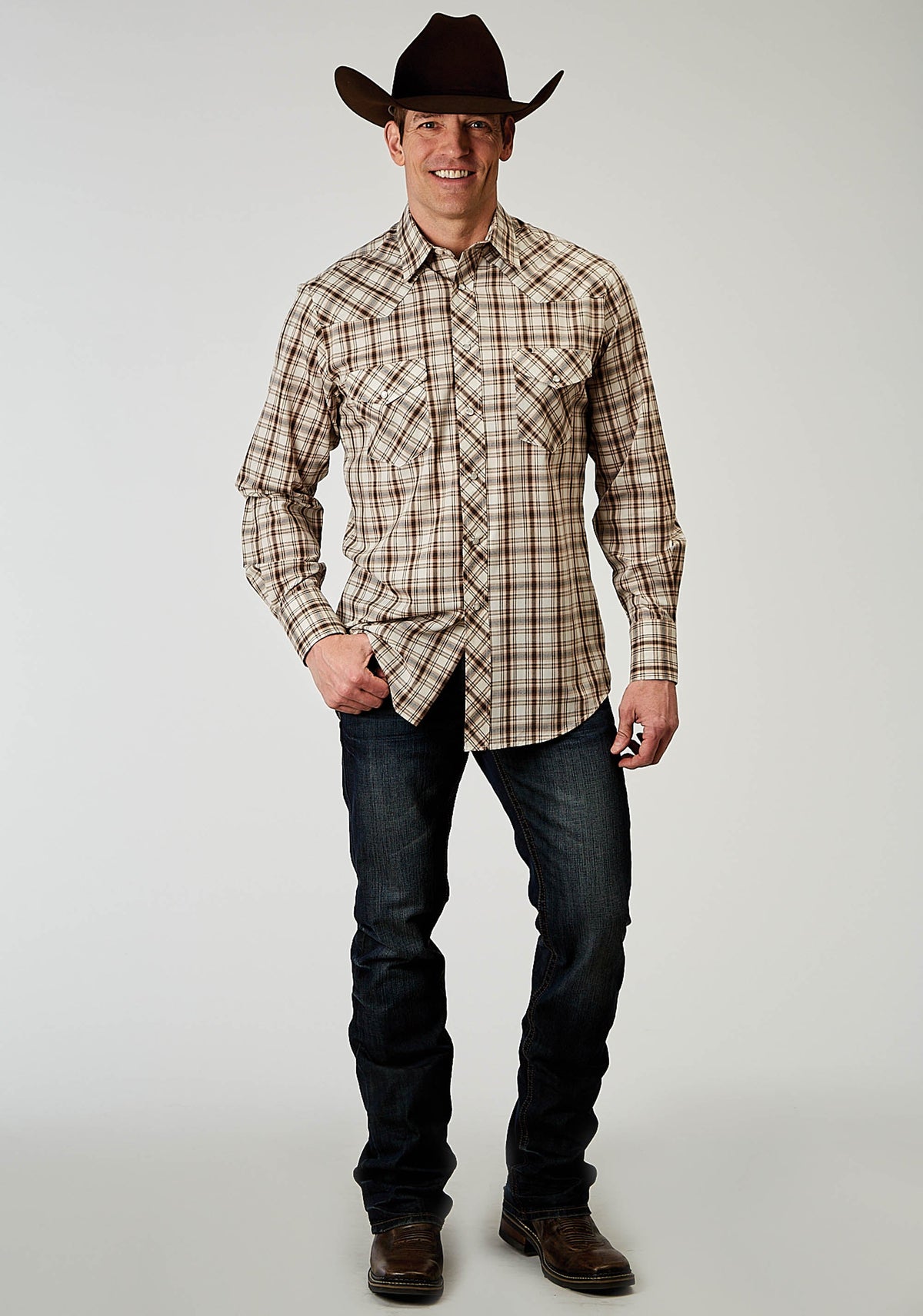 Roper Mens Long Sleeve Snap Desert Plaid Western Shirt