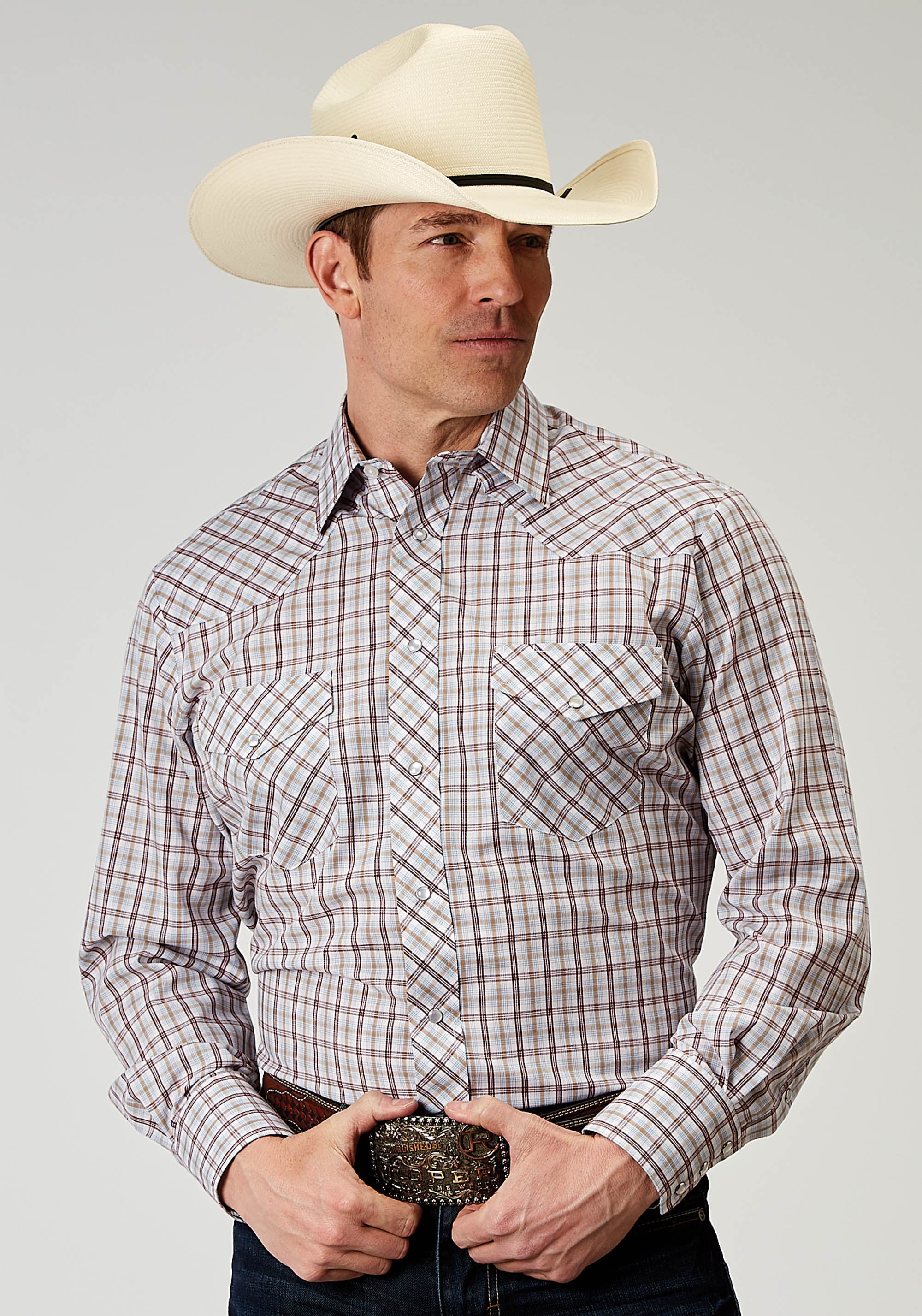 Roper Mens Long Sleeve Snap Vintage Plaid Western Shirt