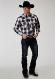 Roper Mens Long Sleeve Snap Black And White Plaid Western Shirt