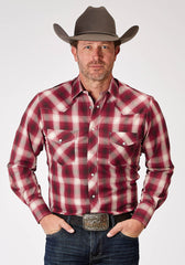 Roper Mens Long Sleeve Snap Red Plaid Western Shirt