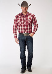 Roper Mens Long Sleeve Snap Red Plaid Western Shirt