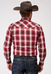 Roper Mens Long Sleeve Snap Red Plaid Western Shirt