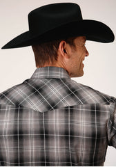 Roper Mens Long Sleeve Snap Black And Grey Plaid Western Shirt