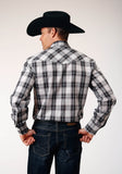 Roper Mens Long Sleeve Snap Black Aqua Grey Plaid Western Shirt Tall Fit