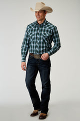 Roper Mens Long Sleeve Snap Ocean Plaid Western Shirt Tall Fit