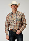 Roper Mens Long Sleeve Snap Brown Plaid Western Shirt Tall Fit