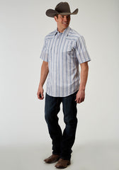 Roper Mens Short Sleeve Snap Blue Stripe Western Shirt