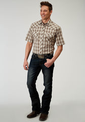 Roper Mens Short Sleeve Snap Desert Plaid Western Shirt