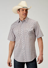 Roper Mens Short Sleeve Snap Vintage Plaid Western Shirt