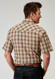 Roper Mens Short Sleeve Snap Brown Plaid Western Shirt