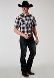 Roper Mens Short Sleeve Snap Black And White Plaid Western Shirt