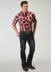 Roper Mens Short Sleeve Snap Red Plaid Western Shirt