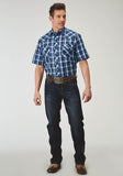 Roper Mens Short Sleeve Snap Midnight Plaid Western Shirt