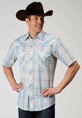 Roper Mens Short Sleeve Snap Multi Plaid Western Shirt - Roper