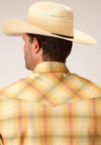 Camisa vaquera de manga corta con botones a presión en amarillo y mandarina de Roper para hombre, de corte alto