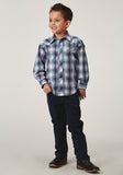 Roper Boys Long Sleeve Snap Americana Plaid Western Shirt With Embroidery On Back Yokes Smile Pockets